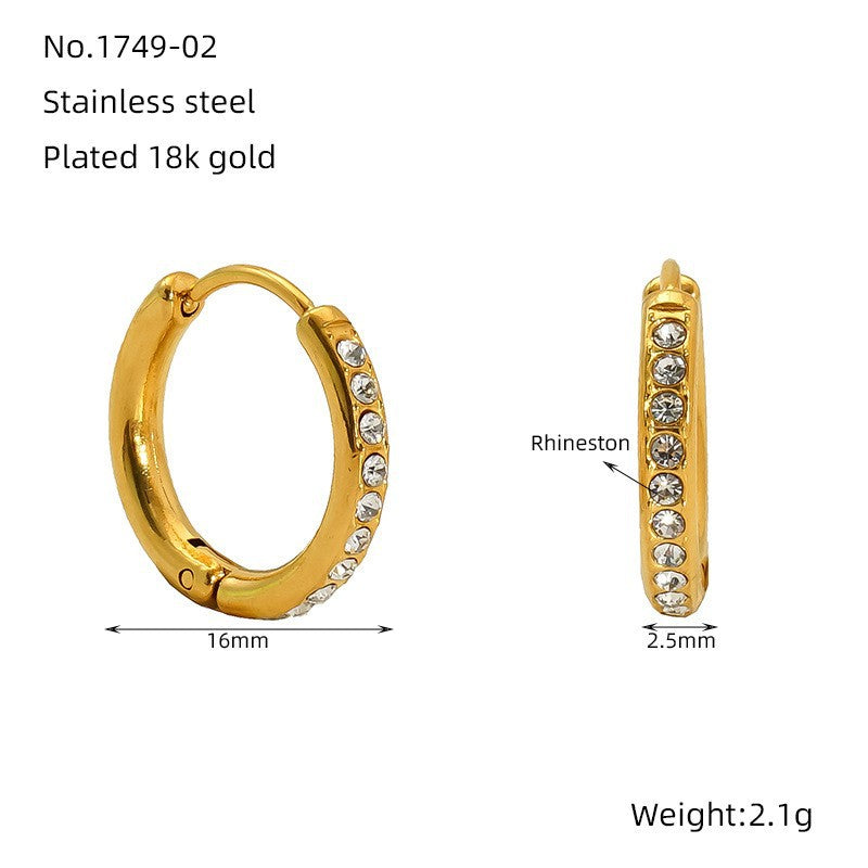 Wholesale round diamond earrings stainless steel 18K light luxury earrings