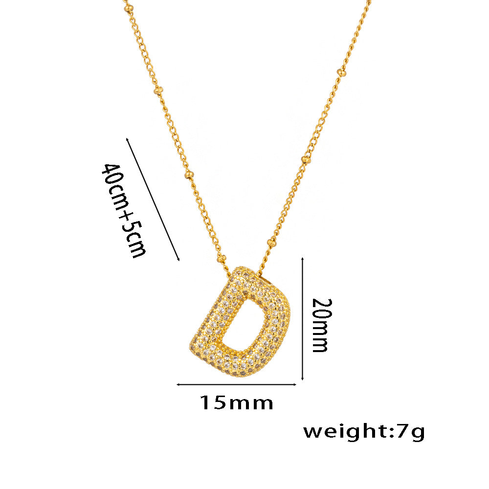 Wholesale Micro-Inlaid Zirconia Letter Pendant Necklace ACC-NE-KuCai012