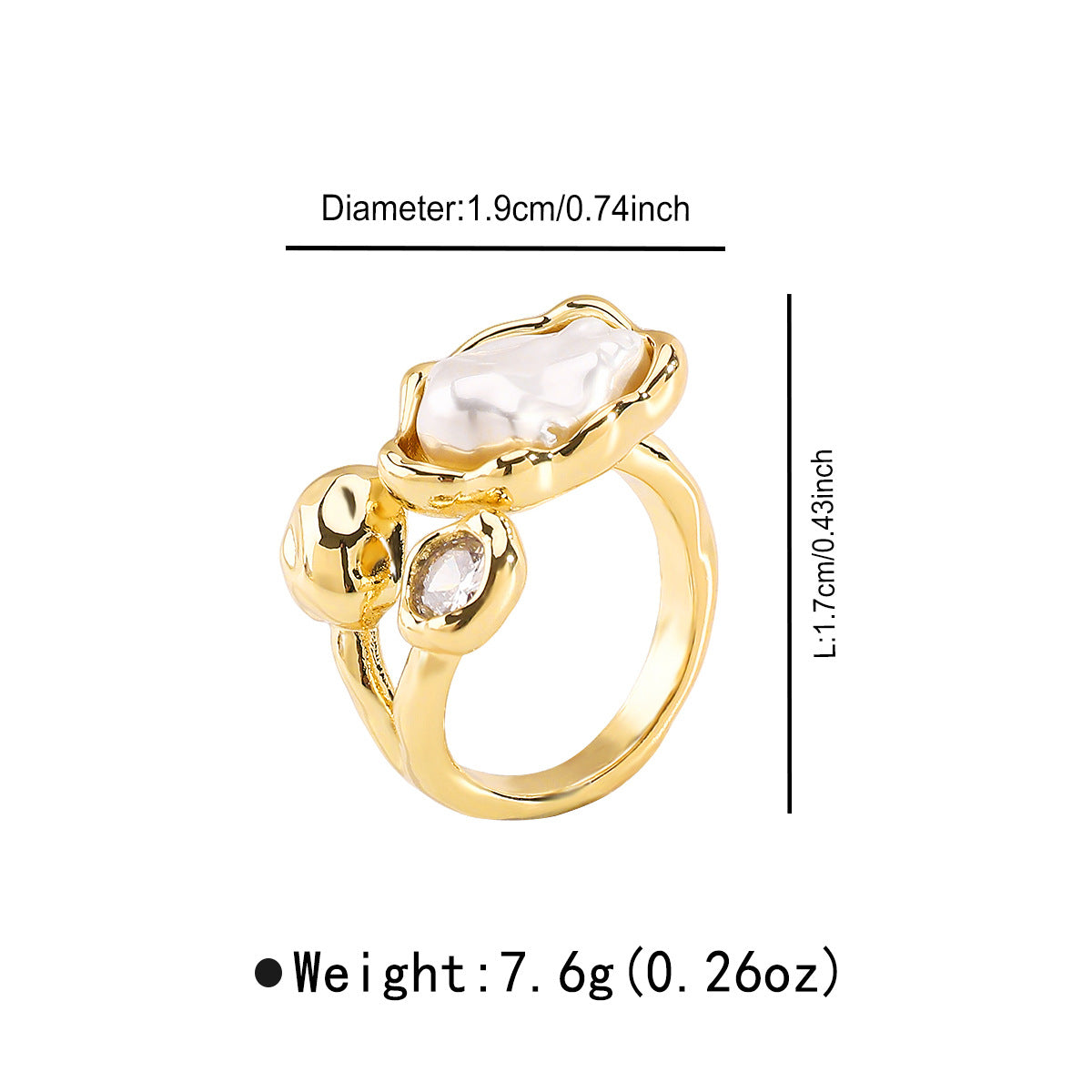 Wholesale Accessible  Baroque Pearl Ring  Niche Design Copper Zirconium Open New Retro Ring