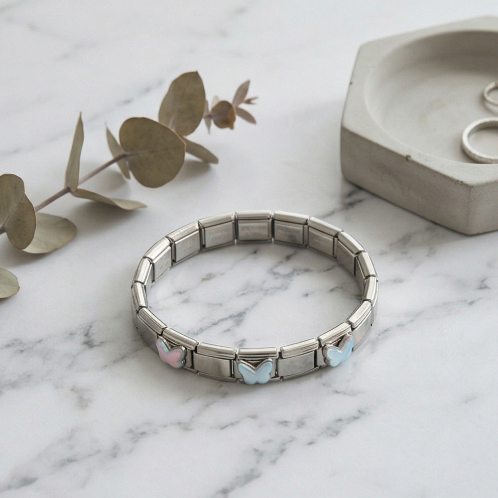 Wholesale Colorful Butterfly Stainless Steel Modular Bracelet DIY Fashion Accessory