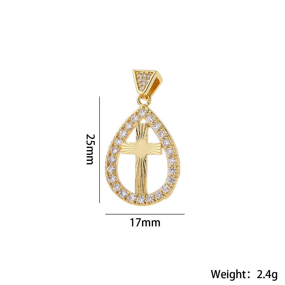 Wholesale Vintage Cross Pendant Gold Plated Brass Zircon DIY Necklace Fashion Accessory