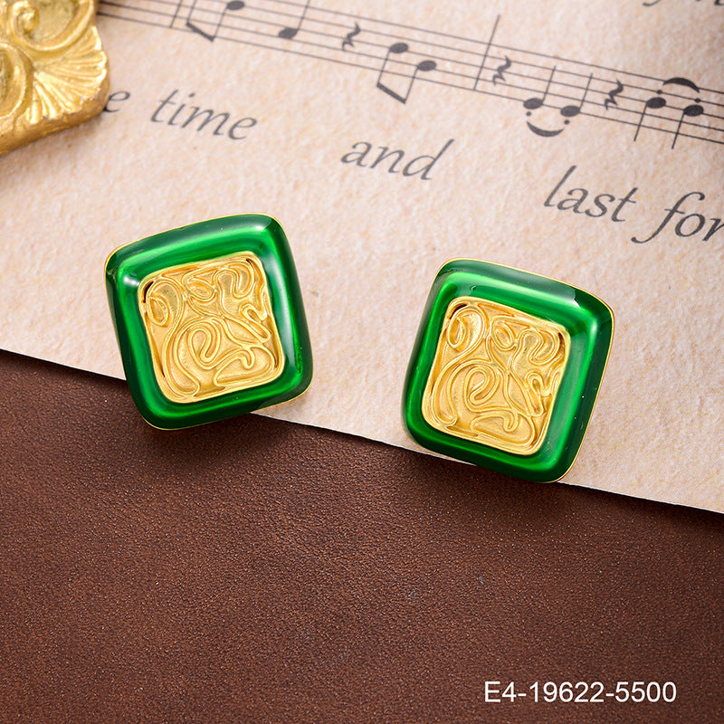 Wholesale Green Rhinestone Pearl Geometric Earrings