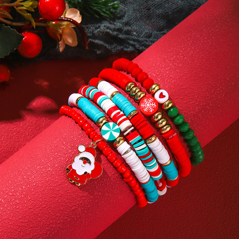 Wholesale Christmas Polymer Clay Crystal Christmas Bracelet Multi-layer Stacking Set ACC-BT-Zhey006