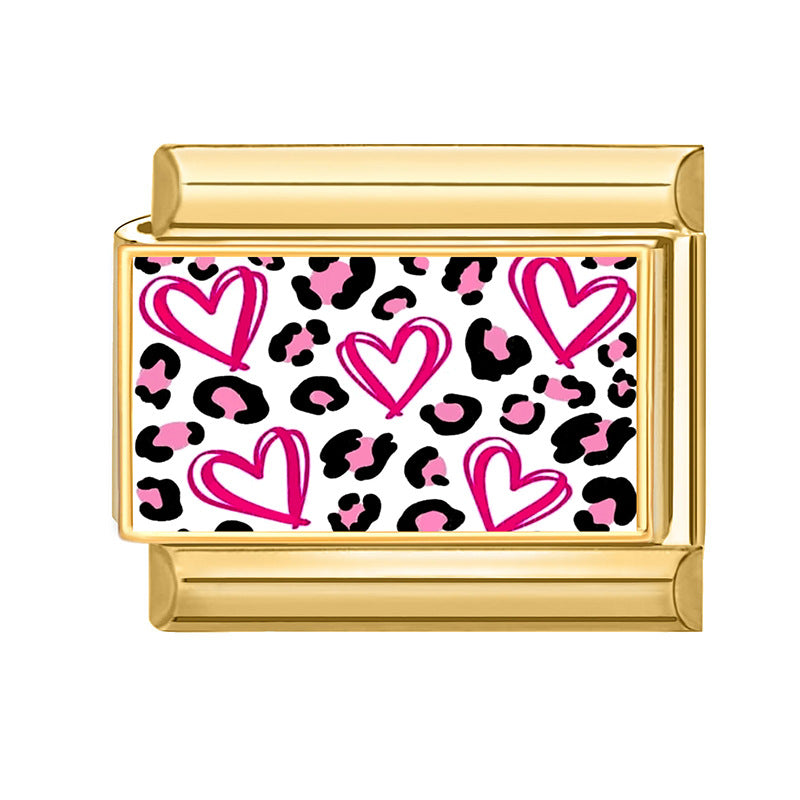 Wholesale Gold Plated Stainless Steel DIY Italian Modular Bracelet Charms Pink Cute Fashion Jewelry Accessory For Boutique Resale