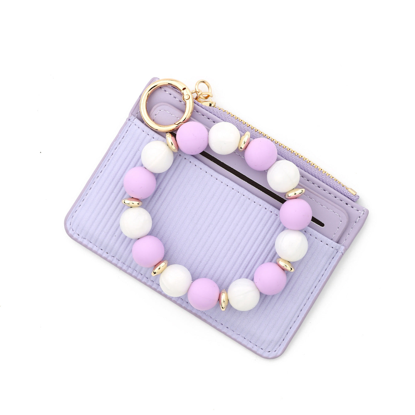 Wholesale Leather Card Holder  Silicone Bead Wristlet Keychain