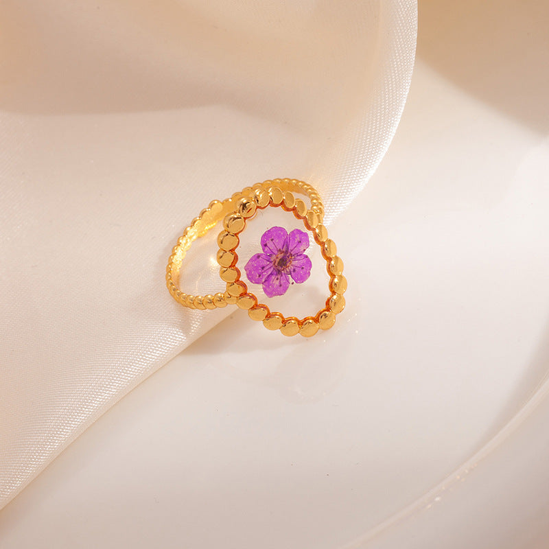 Wholesale Fresh Minimalist Heart Flower Ring in Titanium Steel Chic Fashion Accessory for Women
