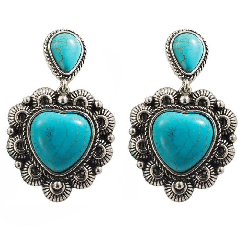 Wholesale Vintage Alloy Earrings with Turquoise Heart Pendant Earrings