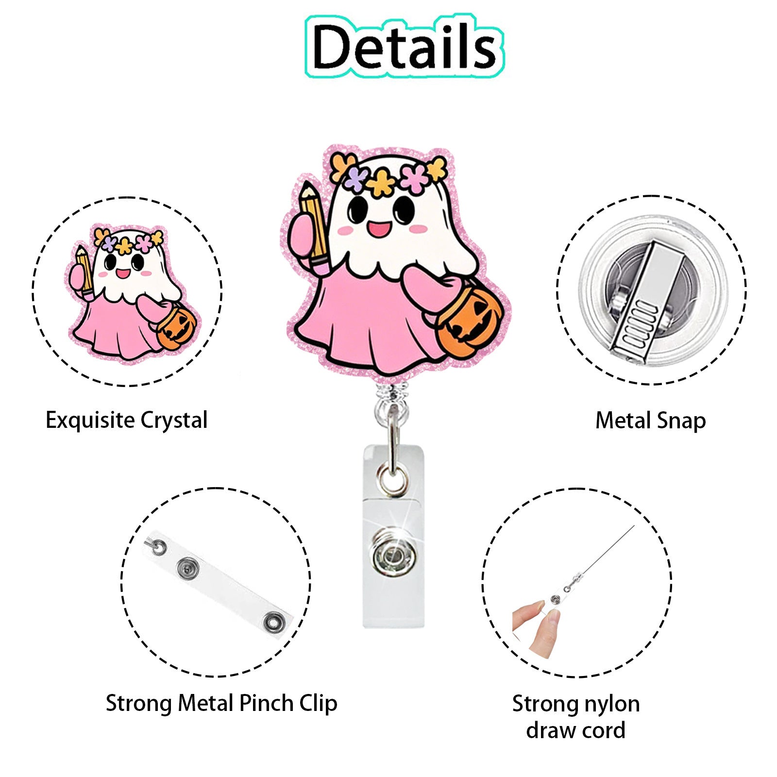 Wholesale Trendy Acrylic Ghost Badge Clip,  Easy-to-Rotate Design for ID Cards and Keychains