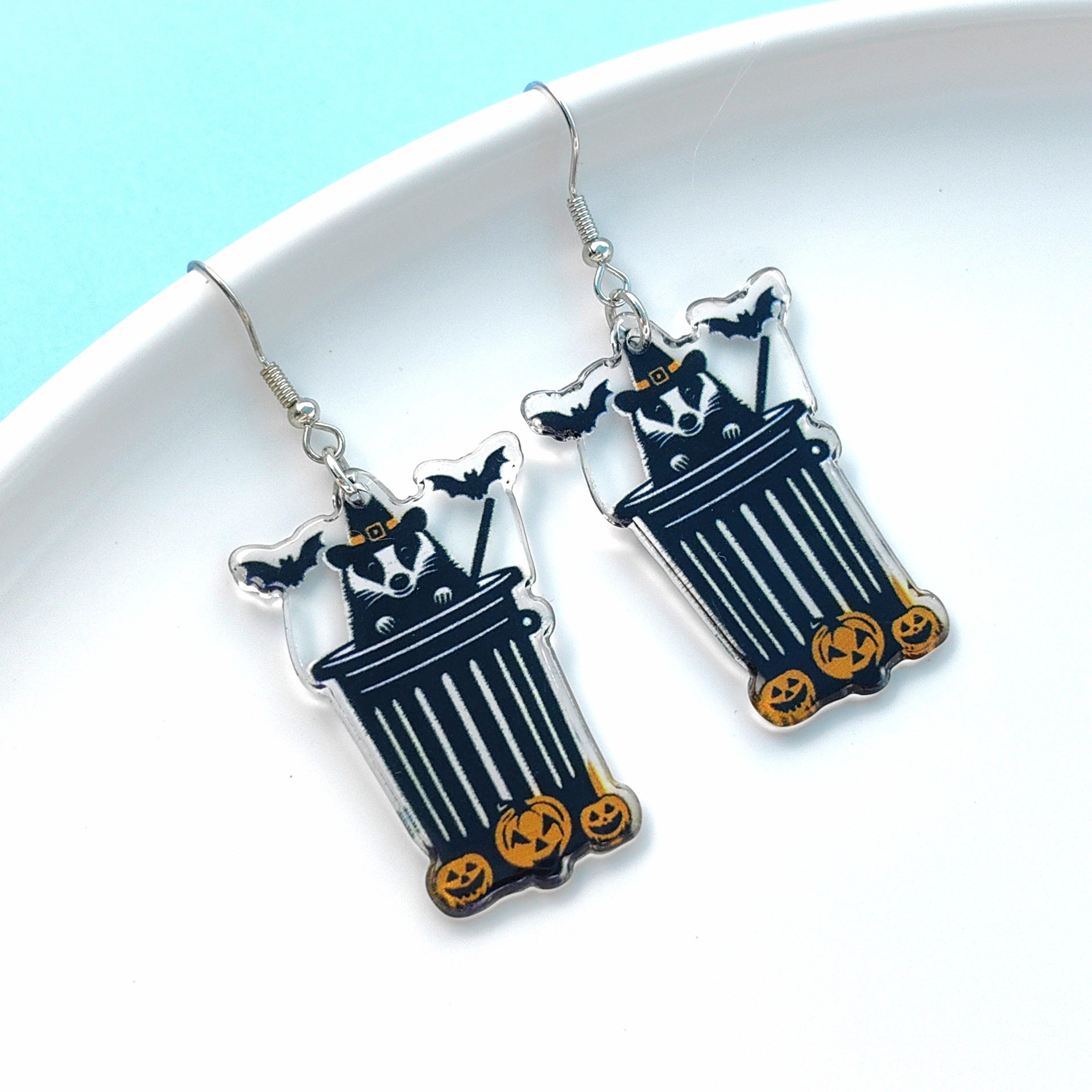 Wholesale Halloween Pumpkin Raccoon Double Sided Printed Acrylic Earrings ACC-ES-XiZhao020