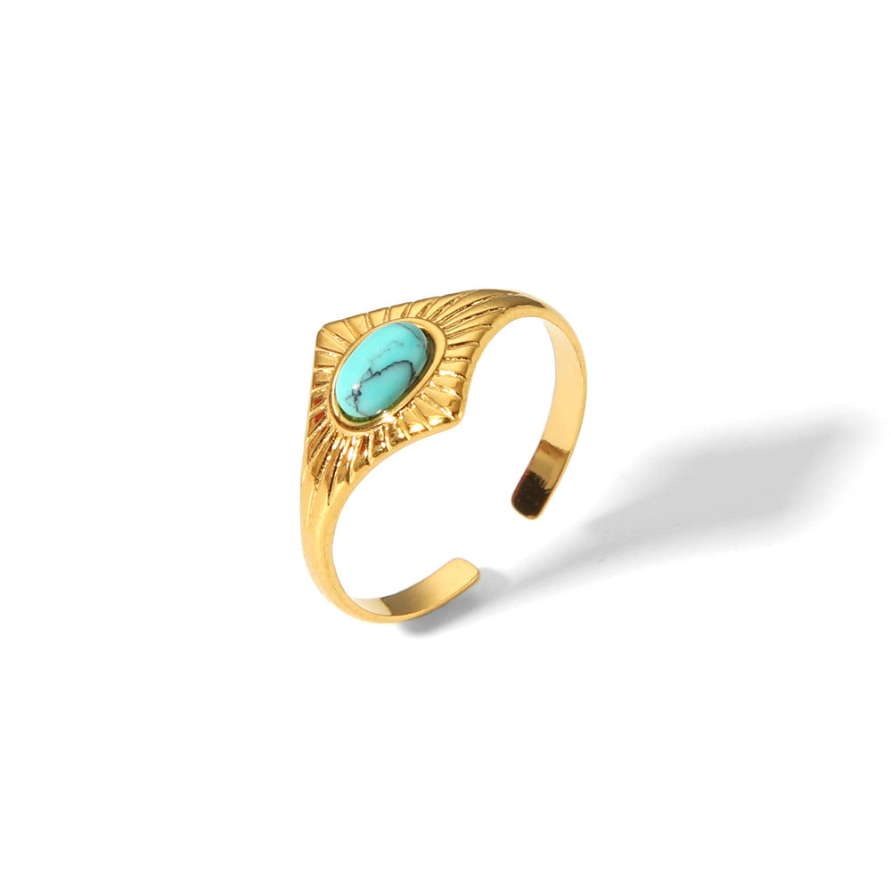 Wholesale Devil' s Eye Vintage Stainless Steel Ring 18K Gold Plated with Lapis Turquoise Inlay Jewelry Accessory for Women