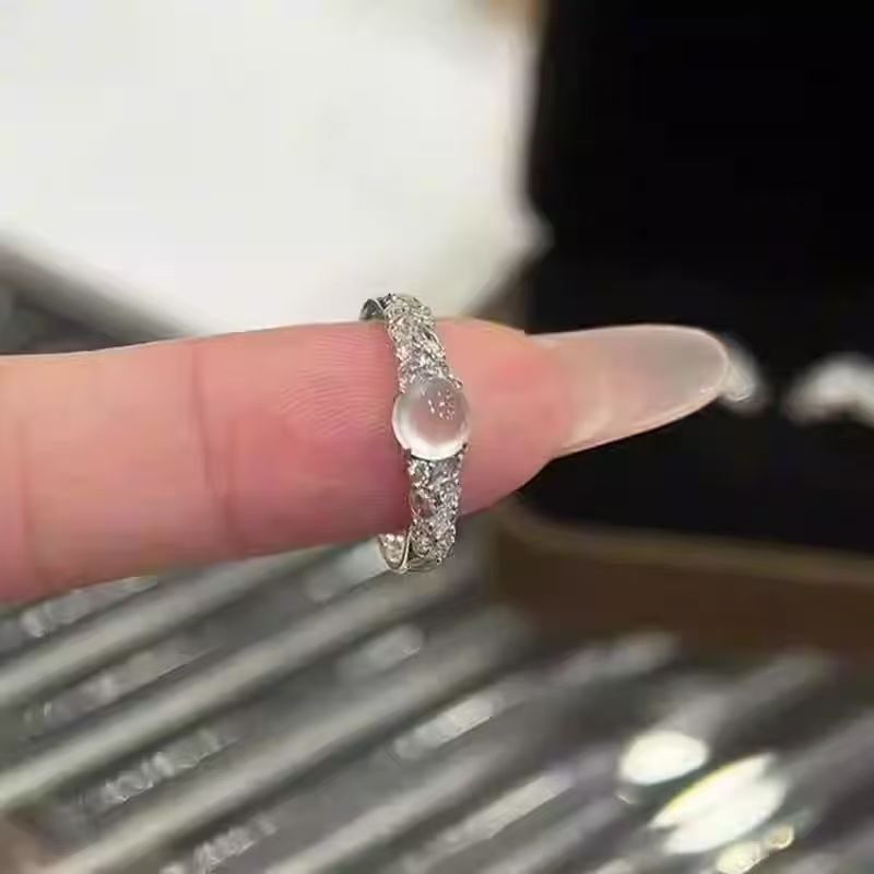 Wholesale New Chinese Style Imitation Moonstone Ring For Women Geometric Adjustable Fashion Jewelry Accessory Chic Gift For Everyday Wear