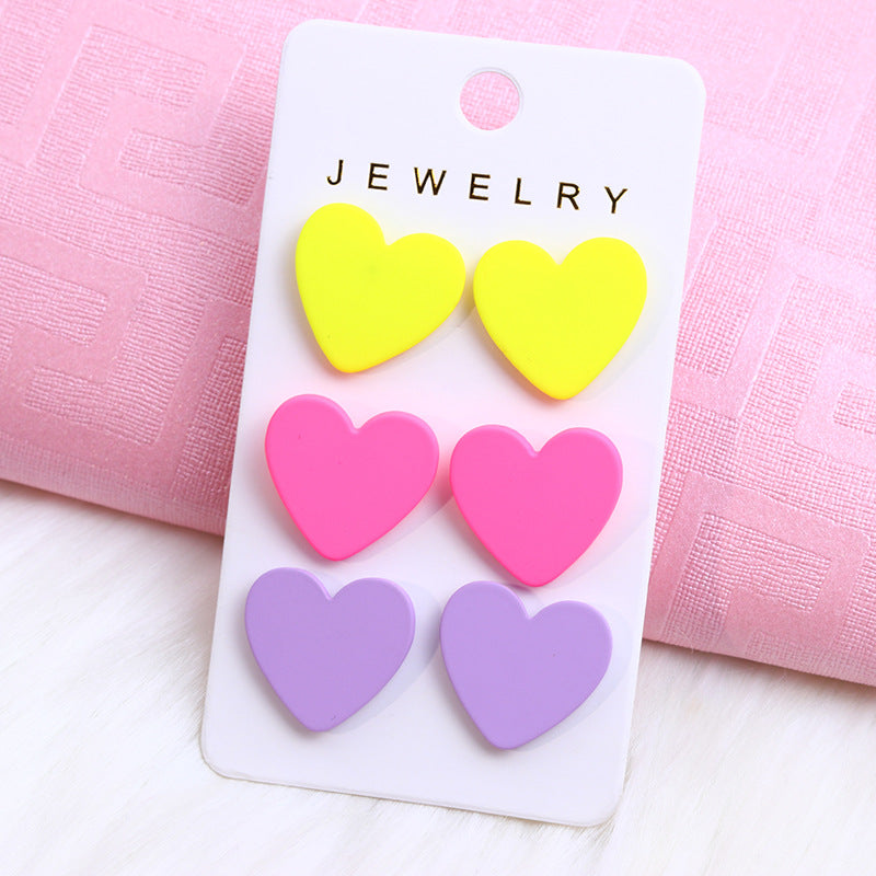 Wholesale Acrylic Valentine' s Day Heart-Shaped Three-Piece Earring Set