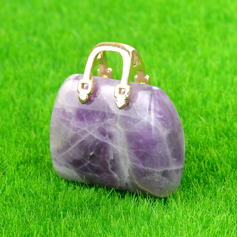 Wholesale Natural Crystal Stone Mini Bag Amethyst Pendant ACC-PT-KeSuo0010