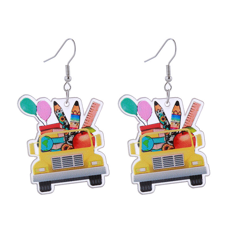 Wholesale School Season Love Cloud Bookshelf Rabbit Squirrel Books Acrylic Earrings