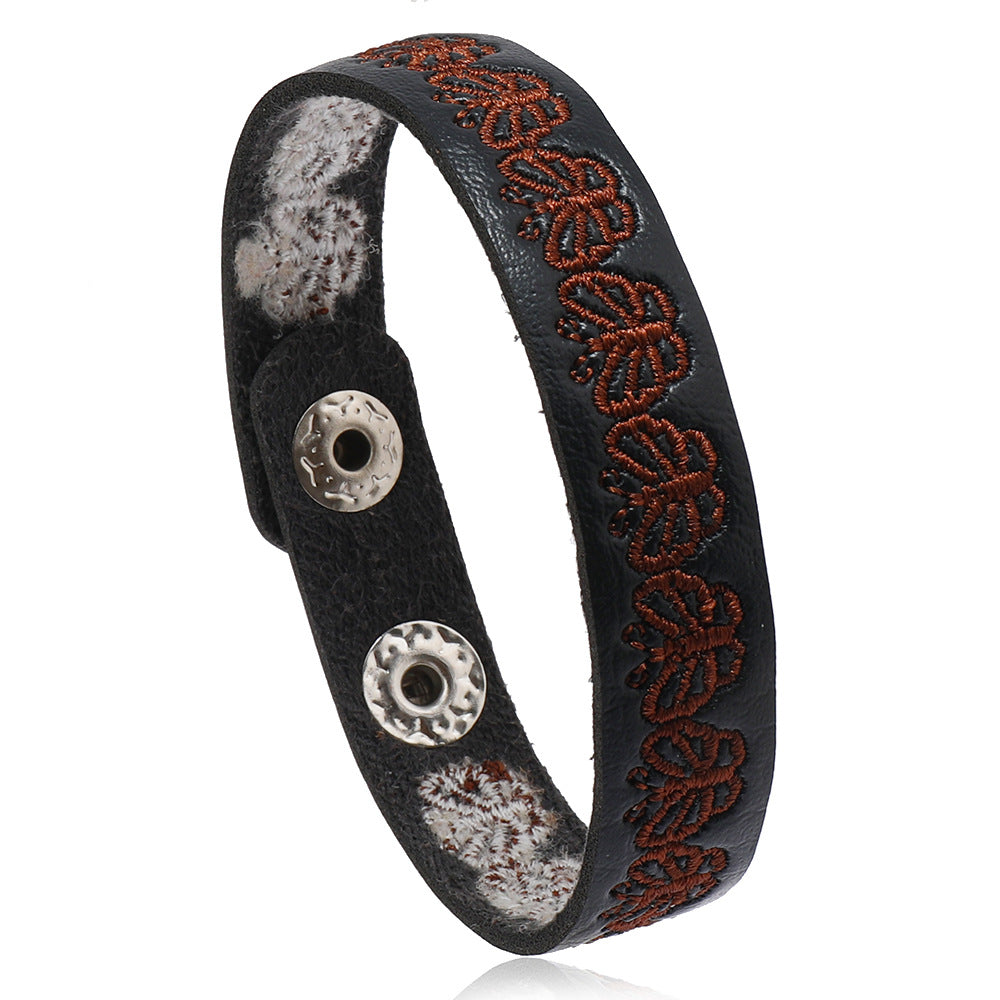 Wholesale 3PCS Leather butterfly embroidered bracelet
