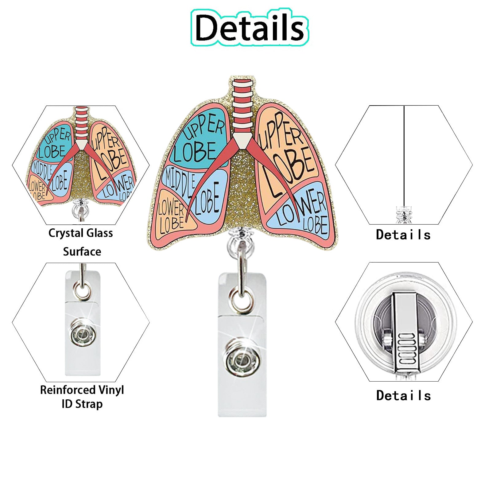 Wholesale Glitter Medical Heart Lung Brain Retractable Badge Reel Boutique ID Holder