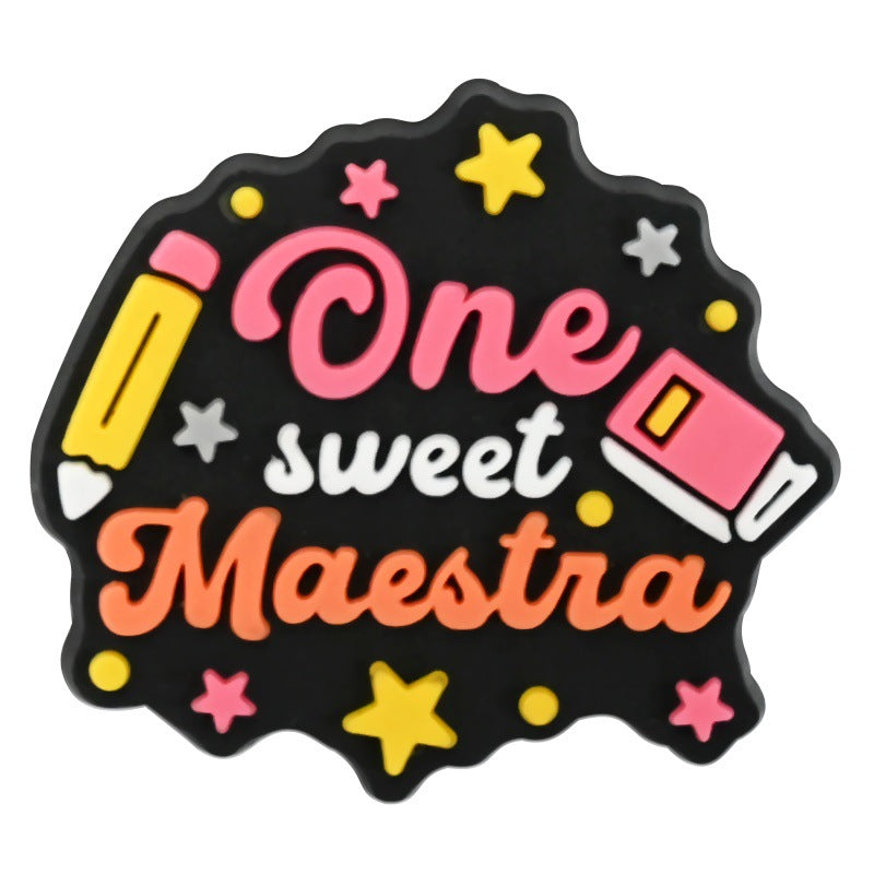 Wholesale  Random 100pcs e-commerce Spanish teacher series  PVC Soft Rubber Shoe Buckle Decoration