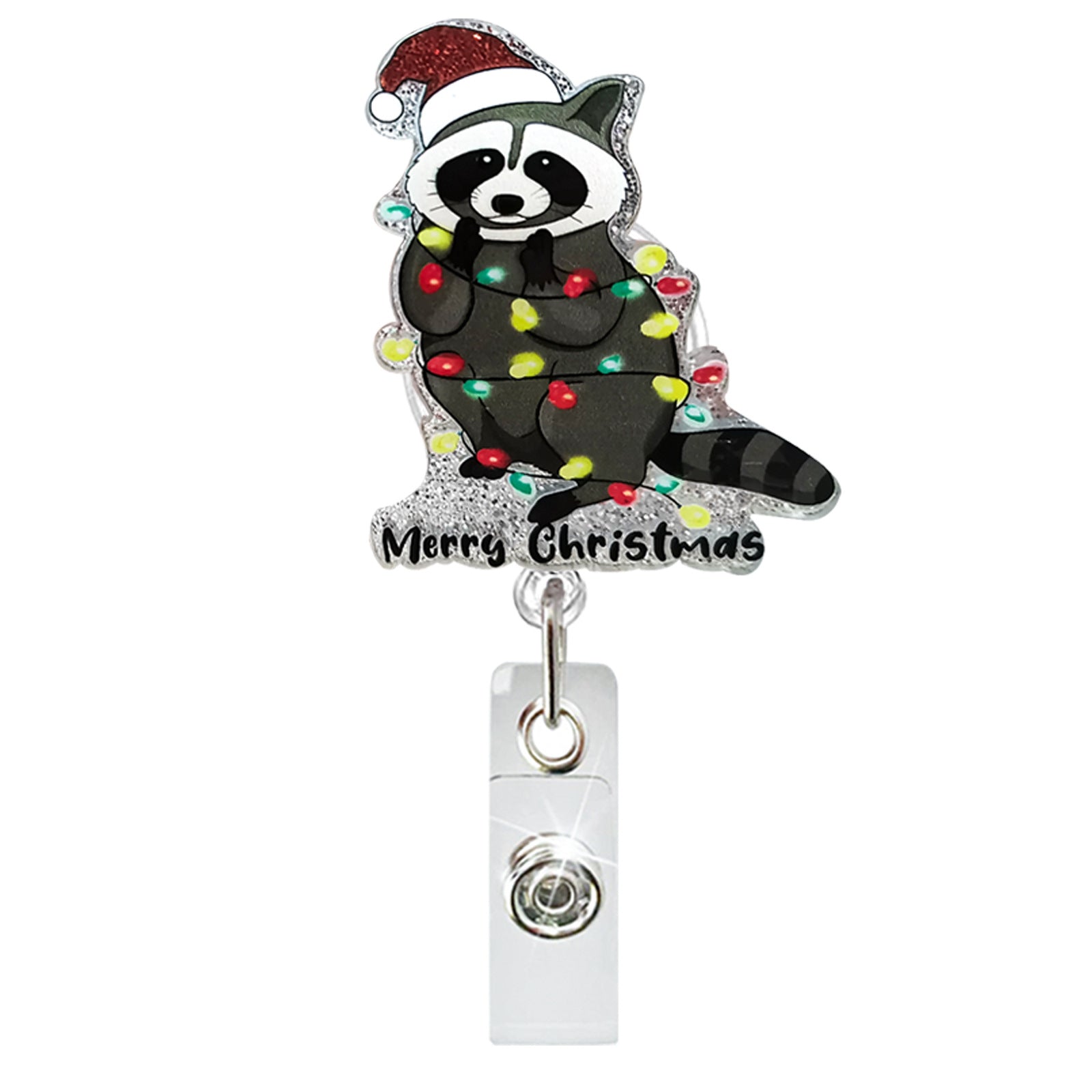 Wholesale Christmas Glitter Acrylic Sloth Dinosaur Puppy Retractable Rotating Badge Keychain ACC-KC-QiDing032