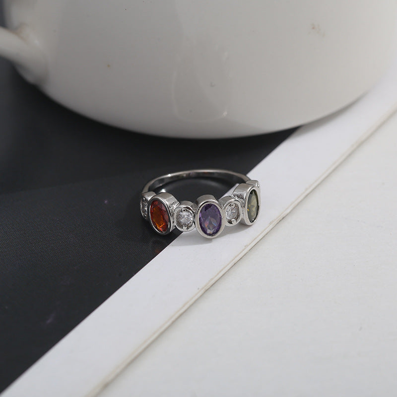 Wholesale Colored copper-inlaid zircon rings