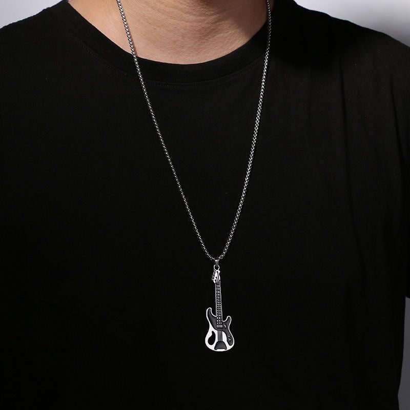 Wholesale Hip Hop Creative Guitar Pendant Necklace Stainless Steel Fashion Accessory Boutique Resale Gift