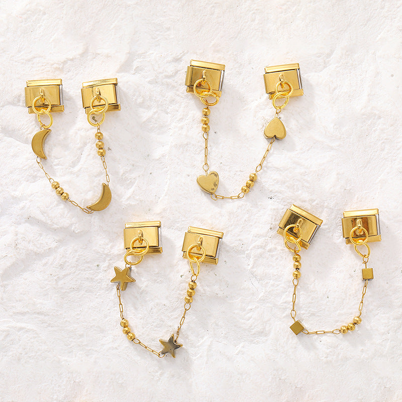 Wholesale Italian Charm Bracelet 9mm DIY Splicing Gold Double Pendant Stainless Steel Composable Bracelet