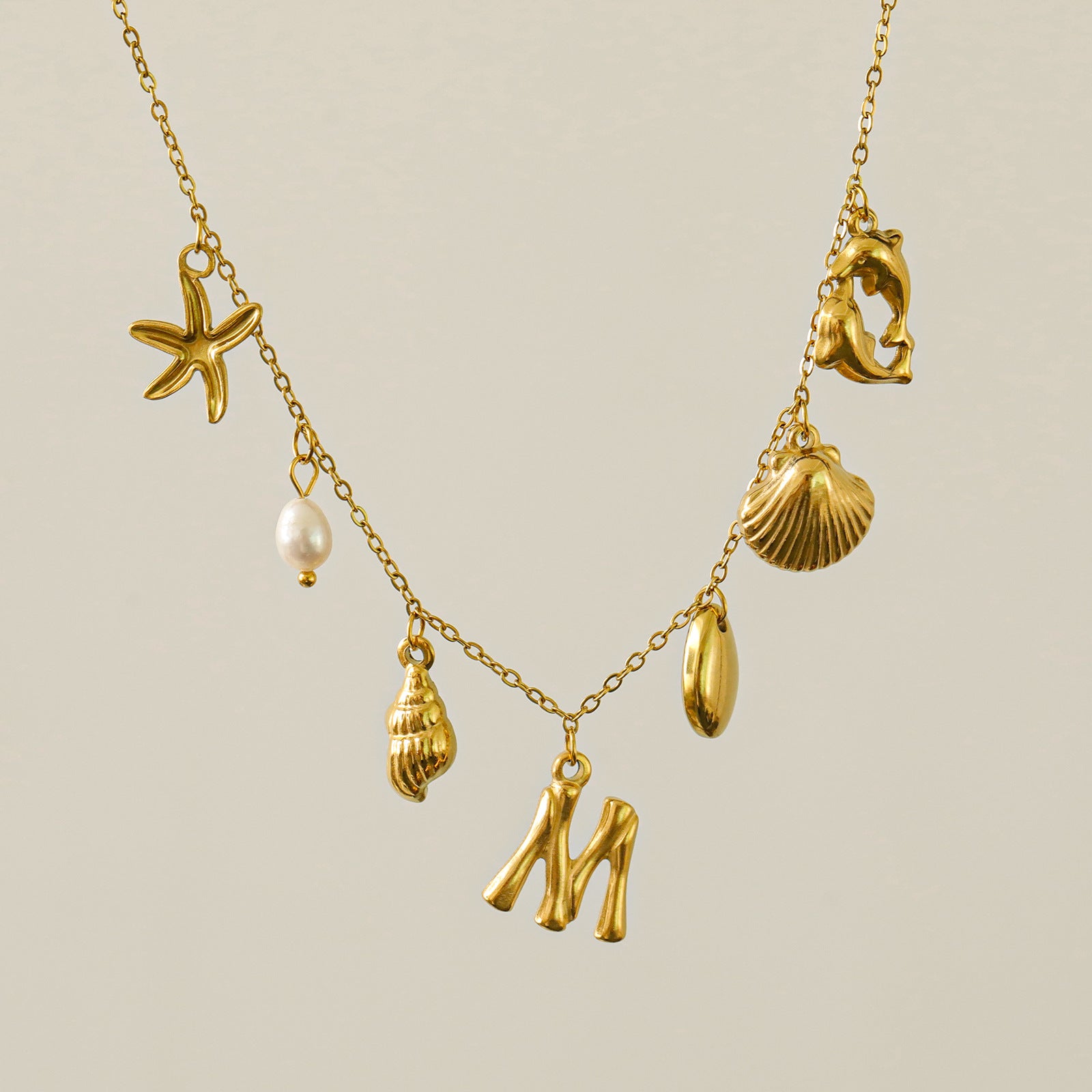 Wholesale 26 Letters Freshwater Pearl Starfish Ocean Series Necklace
