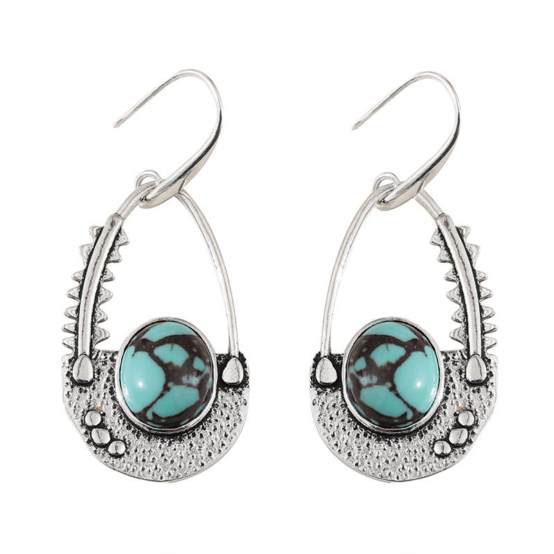 Wholesale Vintage-Style Round Turquoise Inlay Earrings – Ethnic, Unique, and Creative Gemstone Earrings