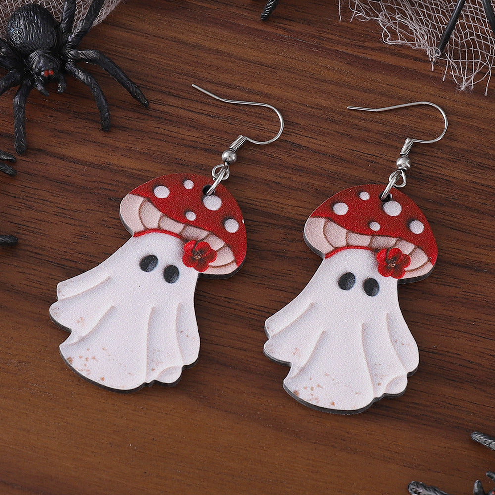 Wholesale  Halloween Cute Ghost Pendant Ear Wooden Gothic Double-sided Ear Jewelry