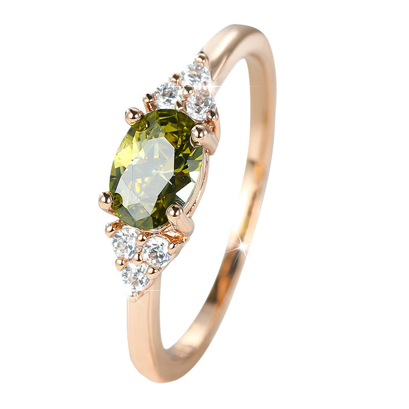 Wholesale Trendy Gold Olive Green Ring with Micro-Set Zircon - Jewelry Accessory