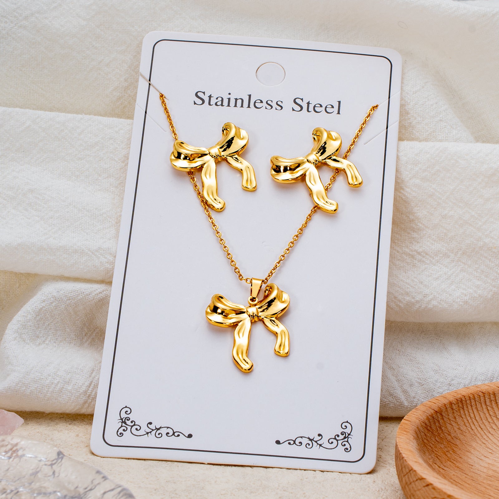 Wholesale Stainless Steel Electroplated Earring and Necklace Set - Trendy Office Lady Style,  Fashion Accessory Boutique Resale