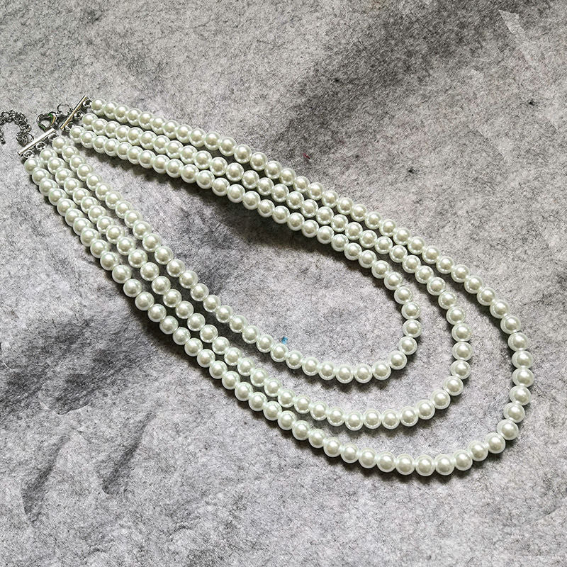 Wholesale Three or four multi-layer glass pearl necklace