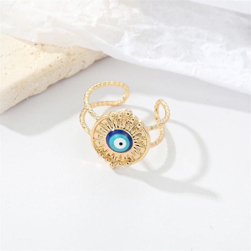 Wholesale Alloy Evil Eye Ring With Blue Eye Adjustable Open Design Women S Fashion Jewelry Accessory