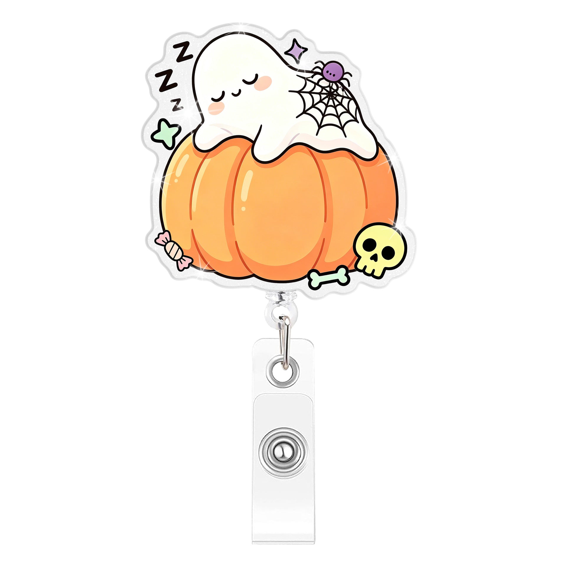 Wholesale Acrylic  BOO Cartoon Retractable Badge Reel Decorative Pendant For Party And Everyday Use