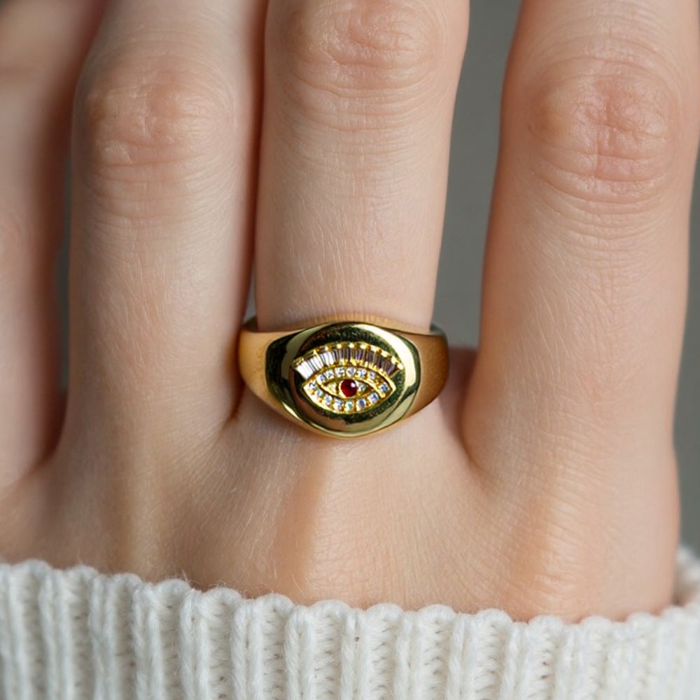 Wholesale Copper Plated Micro-Inlaid Zirconia Eyelash Eye Ring Open Ring