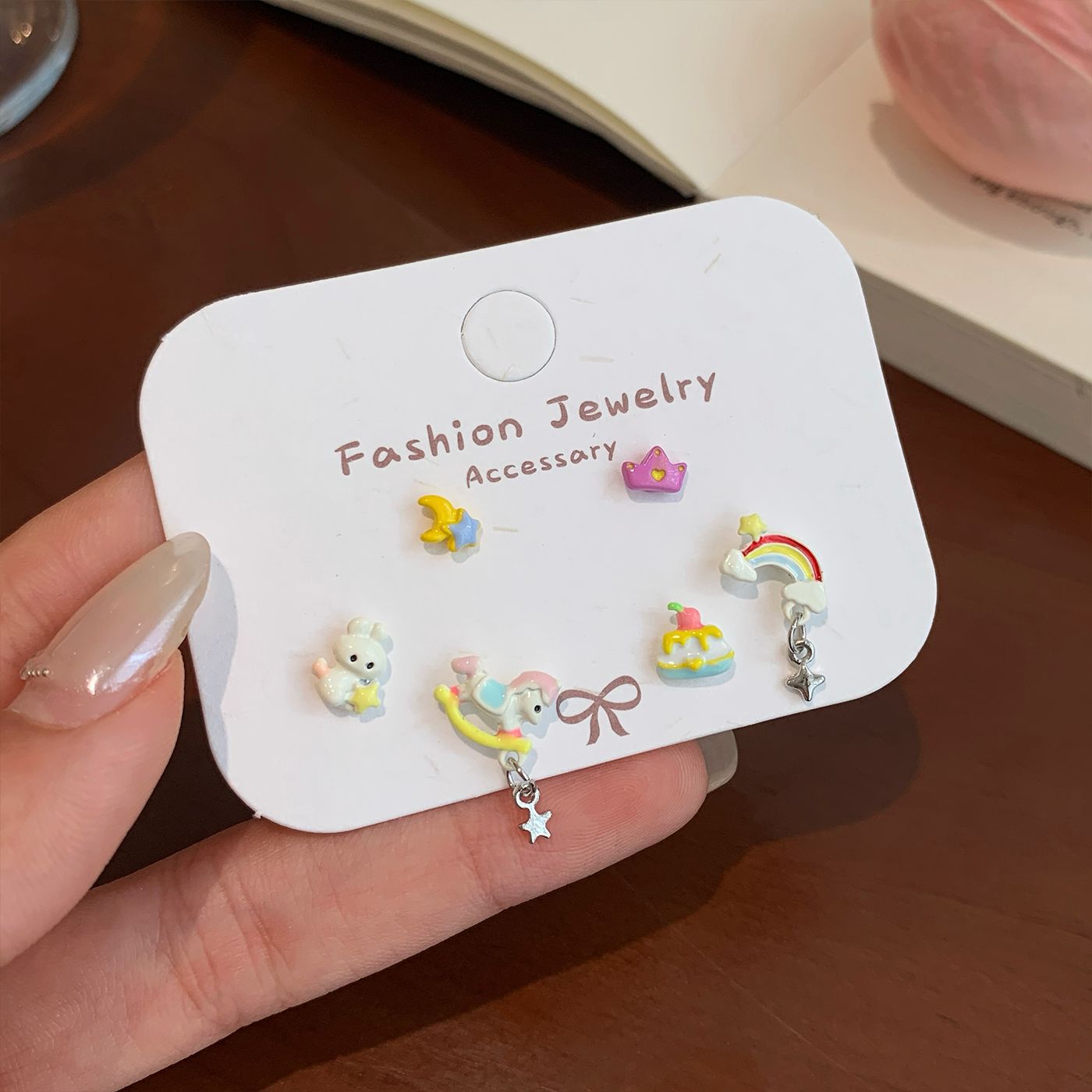 Wholesale Cartoon cute dachshund unicorn earrings set silver needles
