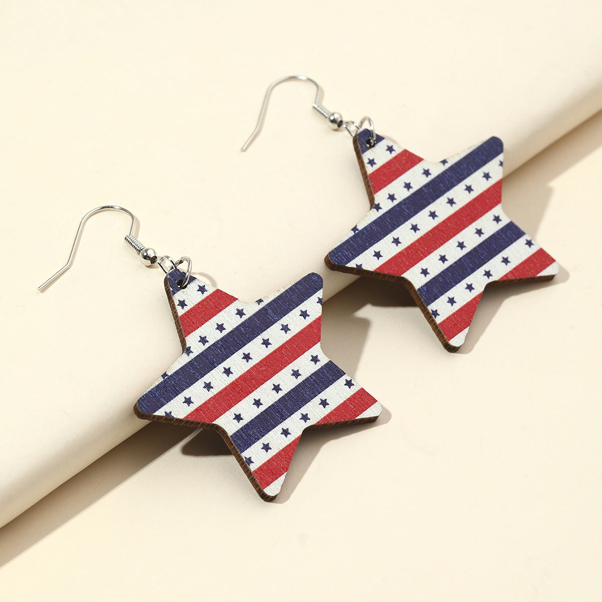 Wholesale  Independence Day US Flag Printing Stars Wooden Personalized Earrings
