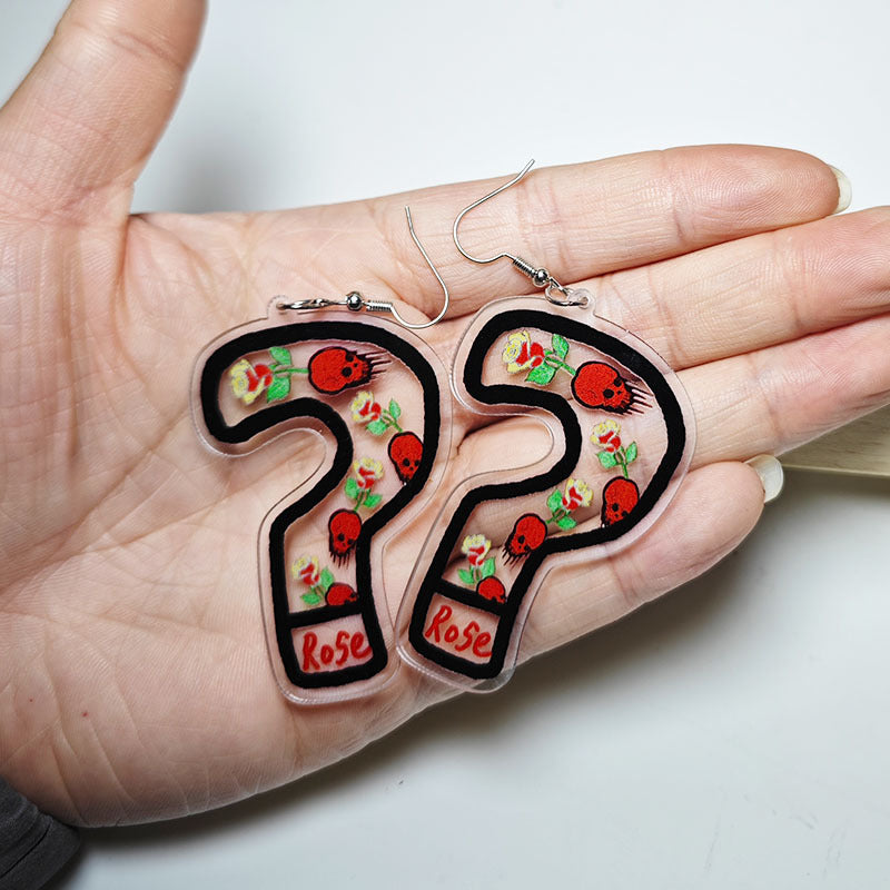 Wholesale Punk Red Skull Rose Question Mark Earrings
