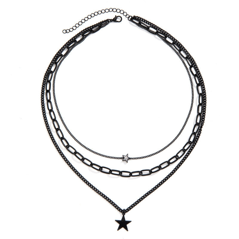 Wholesale Trendy Men S Black Layering Necklace With Star Pendant Chic Alloy Fashion Jewelry Accessory Everyday Wear And Boutique Resale Gift