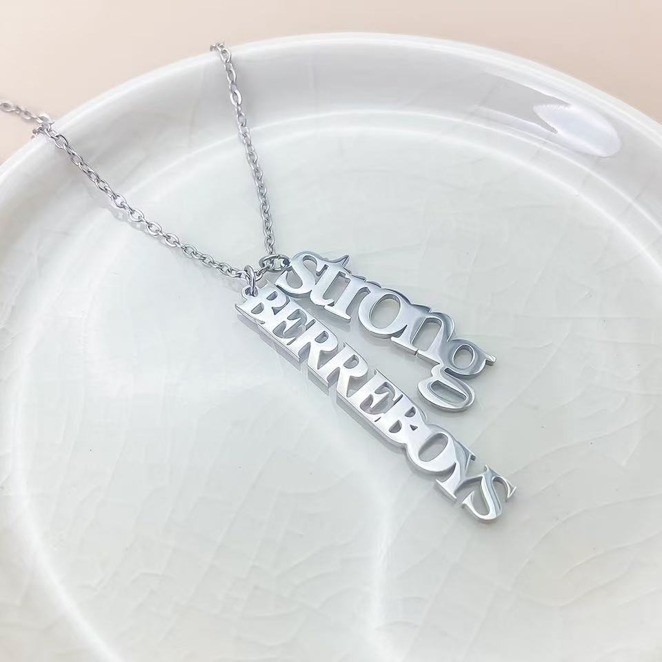 Wholesale Hollow English Letter Round Bead Pendant Stainless Steel Necklace