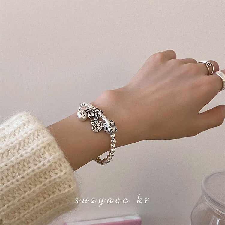 Wholesale  luxury  925 sterling silver beaded bamboo rabbit bracelet