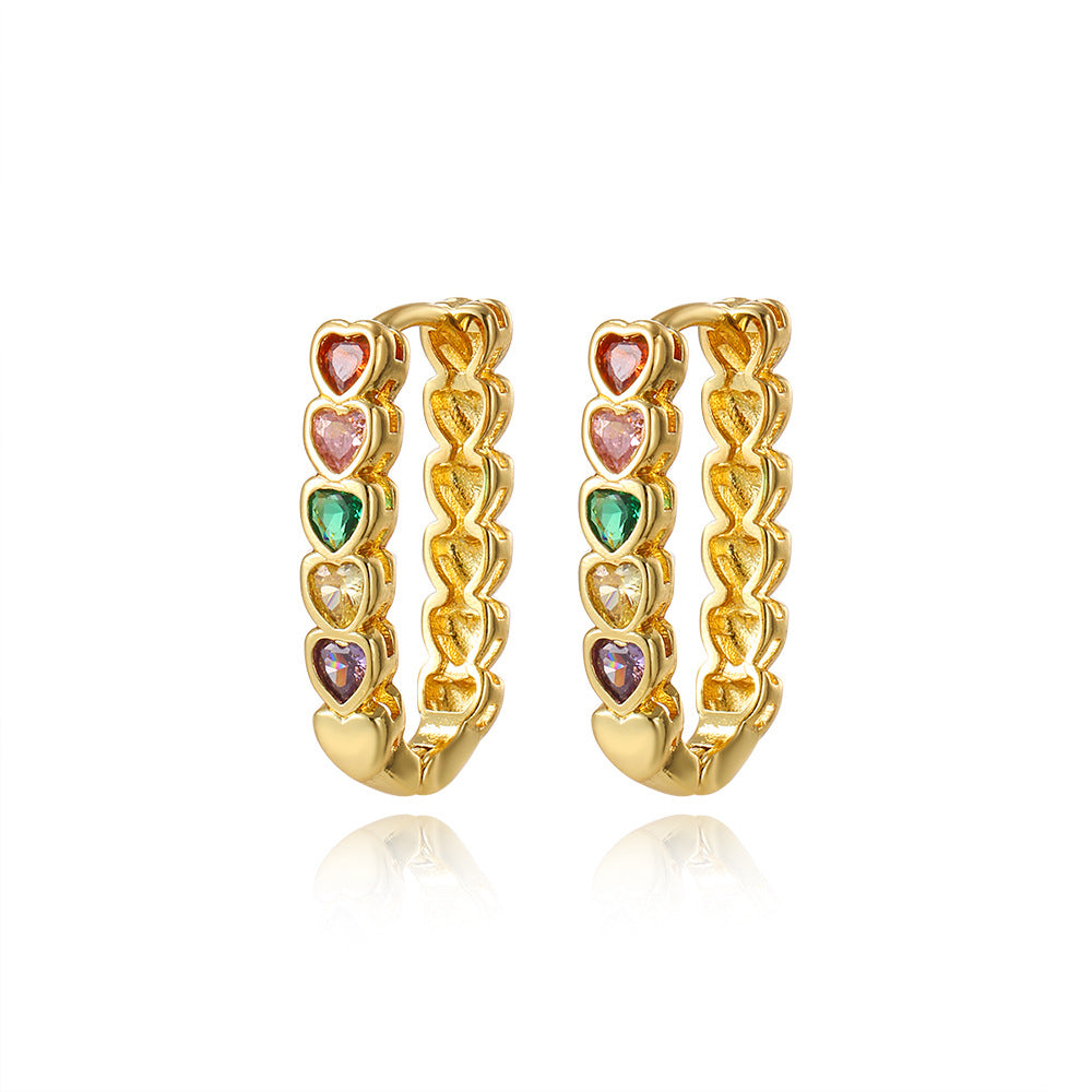 Wholesale Colorful Zircon Heart U-Shaped Earrings