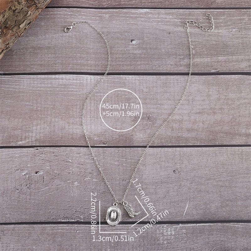 Wholesale  fashion Denim theme creative personality western cowboy hat boots necklace