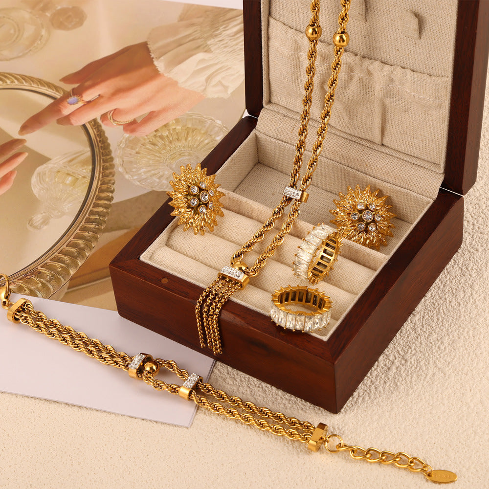 Wholesale Diamond Drip Glaze Geometric Double Layer Twist Chain Titanium Steel Necklaces Jewelry Set ACC-NE-MiLi007