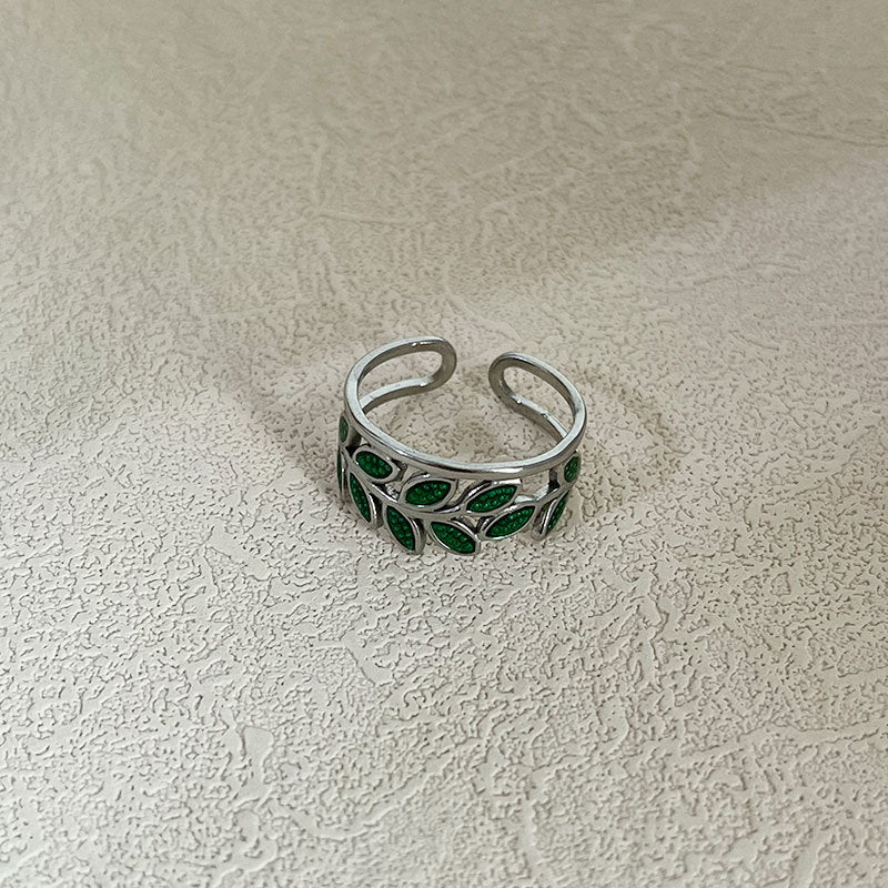 Wholesale Vintage Original Stainless Steel Oil Dropping Green Leaves  Ring