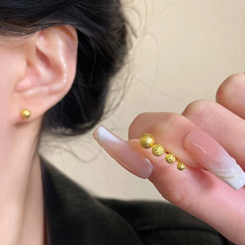Wholesale S925 silver gold frosted small gold beads earrings