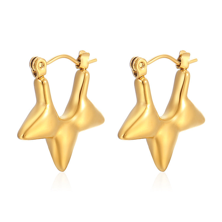 Wholesale Glossy Five-pointed Star Gold-plated Stainless Steel Earrings ACC-ES-MuShan009