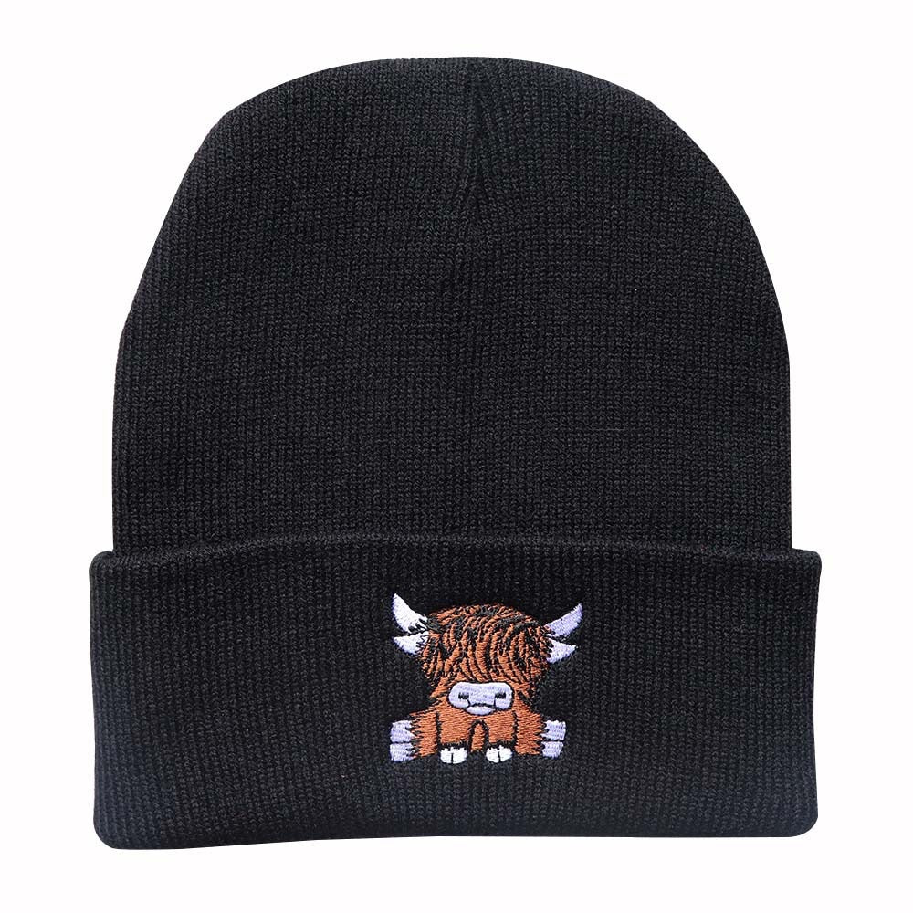 Wholesale Yak Embroidered Knit Beanie Winter Warm Unisex Outdoor Hat Fashion Accessory Gift