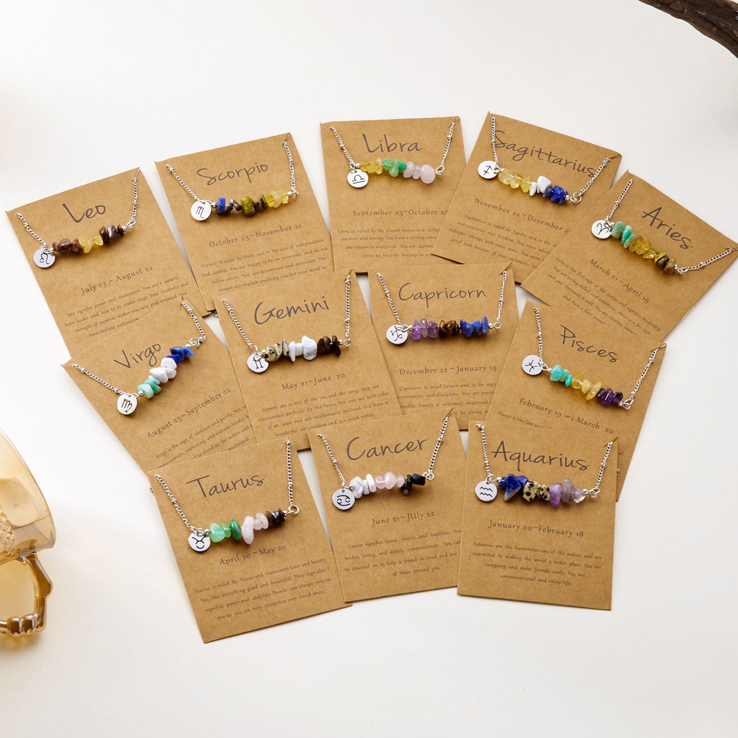 Großhandel Edelstahl Zwölf Konstellation Halskette Unregelmäßige Natursteinkette