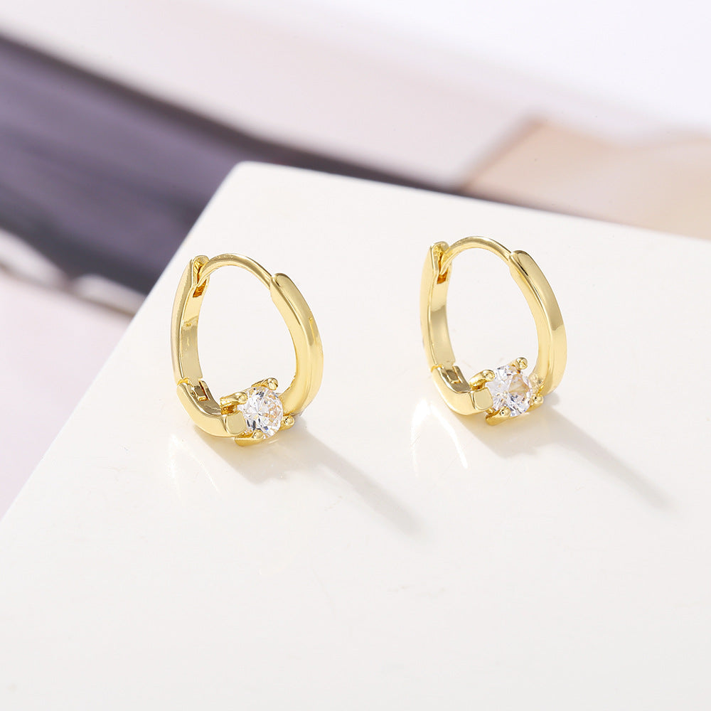 Wholesale Copper Gold Geometric Stud Earrings Asymmetrical Zircon Jewelry Accessory for Women Everyday Wear