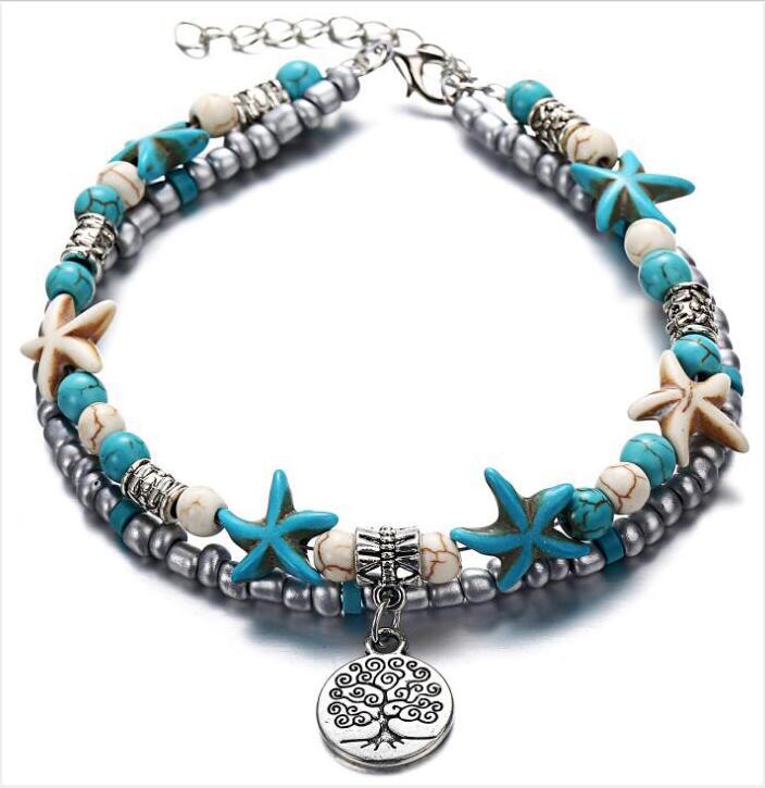 Wholesale starfish shell bracelet retro beach style rice bead turtle anklet ACC-BT-Xiaoy004